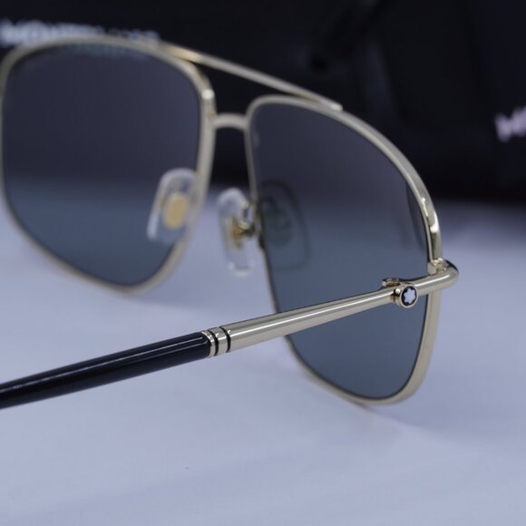 Montblanc MB0069S 002 Aviator Sunglasses - Black/Gold/Green - Picture 5 of 10